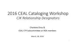 2016 CEAL Cataloging Workshop