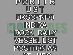  M U M B A I P O R T T R U S T DKSOPNFO INDIRA DOCK  DAILY VESSEL LIST POSITION AS AT