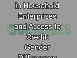 Self-Employment in Household Enterprises and Access to Credit: Gender Differences during