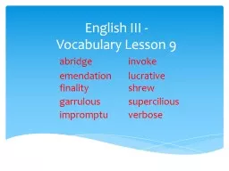 English III - Vocabulary Lesson 9