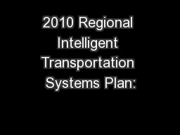 2010 Regional Intelligent Transportation Systems Plan: