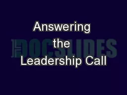 Answering the Leadership Call
