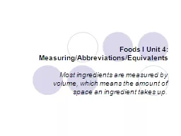Foods I Unit 4: Measuring/Abbreviations/Equivalents