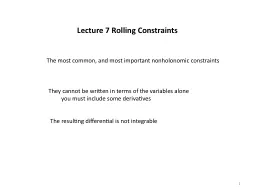 Lecture 7 Rolling Constraints
