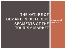 Chapter 10 Week 3 The nature of demand in different segments of the tourism market