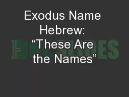 Exodus Name Hebrew: “These Are the Names”