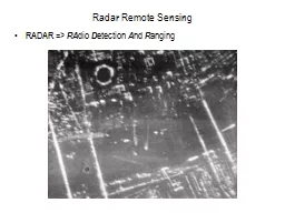 Radar Remote Sensing RADAR =>