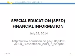 SPECIAL EDUCATION (SPED) FINANCIAL INFORMATION