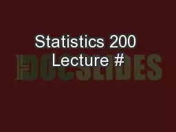 Statistics 200 Lecture #