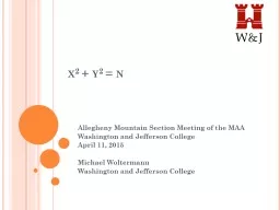 x 2    y 2  = n Allegheny Mountain Section Meeting of the MAA