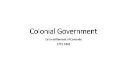 Colonial Government Early settlement of