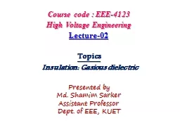 Course code : EEE-4123 High Voltage Engineering