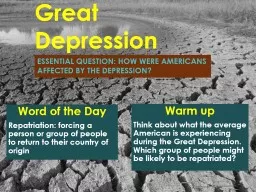 Life During the  Great Depression