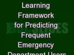 A Machine Learning Framework for Predicting Frequent Emergency Department Users