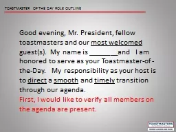 TOASTMASTER OF THE DAY ROLE OUTLINE