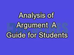 Analysis of Argument  A Guide for Students