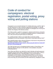 Code of conduct for campaigners electoral registration