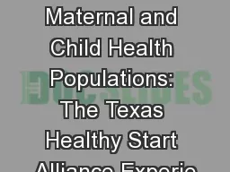 Engaging Vulnerable Maternal and Child Health Populations: The Texas Healthy Start Alliance
