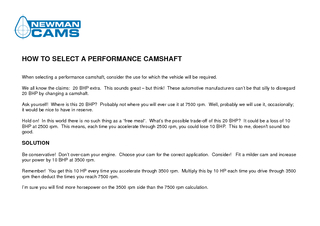 HOW TO SELECT A PERFORMANCE CAMSHAFT When selecting a