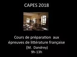 CAPES 2018 Cours de préparation  aux épreuves de littérature française