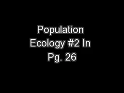 Population Ecology #2 In Pg. 26