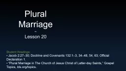 Plural  Marriage ~ Lesson 20