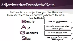Adjectives that Precede the Noun