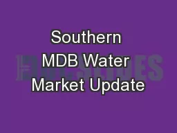 Southern MDB Water Market Update