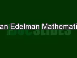 Alan Edelman Mathematics