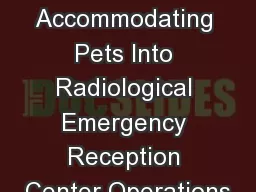 Accommodating Pets Into Radiological Emergency Reception Center Operations