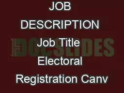 JOB DESCRIPTION Job Title  Electoral Registration Canv