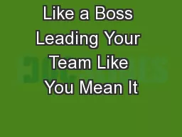 Like a Boss Leading Your Team Like You Mean It