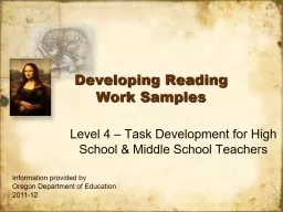Developing Reading Work Samples