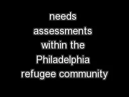 needs assessments within the Philadelphia refugee community