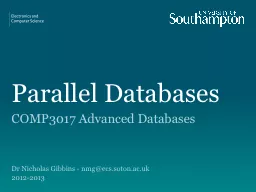Parallel Databases COMP3017 Advanced Databases