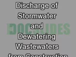 General Permit for the Discharge of Stormwater and Dewatering Wastewaters from Construction
