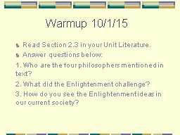 Warmup 10/1/15	 Read Section 2.3 in your Unit Literature.
