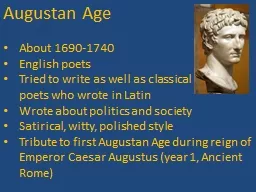 Augustan Age A bout 1690-1740