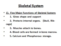 Skeletal System 1).  Five Major Functions of Skeletal System: