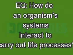 EQ: How do  an organism’s systems interact to carry out life processes?