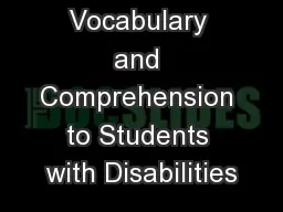 Teaching Vocabulary and Comprehension to Students with Disabilities