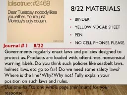 8/22 Materials Binder  Yellow  Vocab sheet
