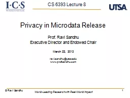 1 Privacy in  Microdata  Release