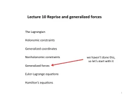 Lecture 10 Reprise and generalized forces