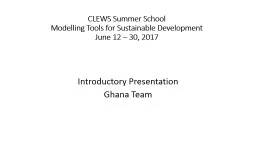 CLEWS Summer School Modelling Tools for Sustainable Development