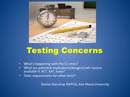 Testing Concerns What’s happening with the CC tests?