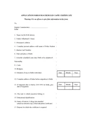 APPLICATION FORM FOR SCHEDULED CASTE CERTIFICATE Warni