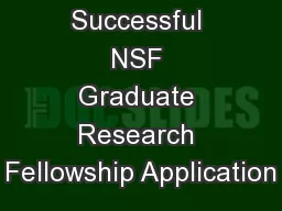 Writing a Successful NSF Graduate Research Fellowship Application