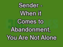 Return to Sender - When it Comes to Abandonment, You Are Not Alone