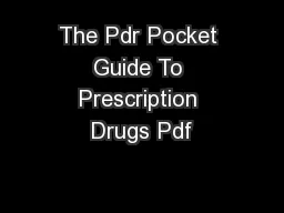 The Pdr Pocket Guide To Prescription Drugs Pdf
